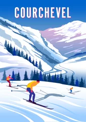 Poster Courchevel Travel Poster. Handmade drawing vector illustration. © alaver