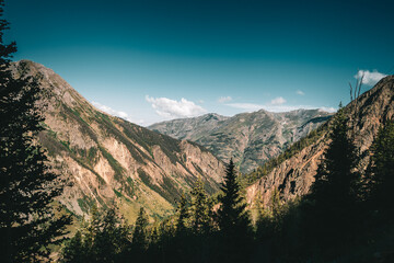 Scenic view of the San Juan Mountains in cloudy sky background in Silverton, Colorado