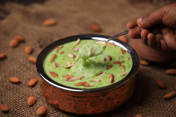 Kaddu ki Kheer ,ramadan special kheer ,hyderabad special kheer closeup with selective focus and blu