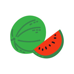 Watermelon slice. Summer tropical fruit. Vector illustration on isolated background.