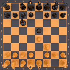 chess board with pieces. 3d render. chess