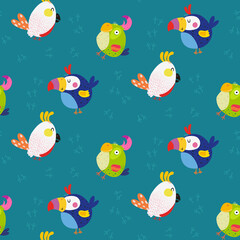 Parrot. Seamless pattern with exotic birds and parrots. vector illustration.