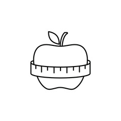 paper apple icon with centimeter sign  lose weight icon. diet, sport, liposuction, fitness. 