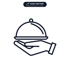 serving food. tray hand icon symbol template for graphic and web design collection logo vector illustration