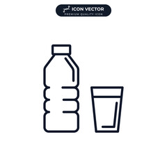 Glass and Bottle of water. mineral water icon symbol template for graphic and web design collection logo vector illustration