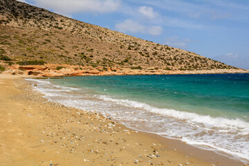 Agia Theodoti beach on Ios Island. A wonderful beach with the golden sand and azure waters....