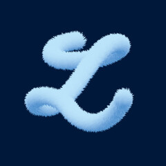 Fototapeta premium 3d alphabet, furry letter L rendering on blue background