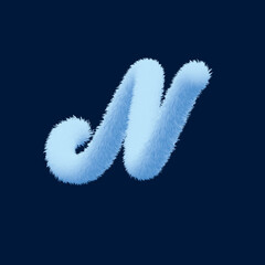 Naklejka premium 3d alphabet, furry letter N, rendering on blue background