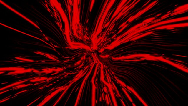 Abstract red narrow fluctuating lines on a black background, seamless loop. Design. Abstract view inside hell.