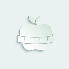 paper apple icon with centimeter sign  lose weight icon. diet, sport, liposuction, fitness. 