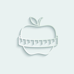 paper apple icon with centimeter sign  lose weight icon. diet, sport, liposuction, fitness. 