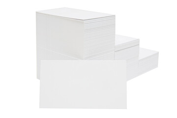 Blank business cards stacked on white, mockup