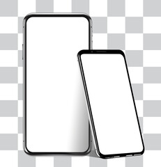 Two phones mockup front and side view vector on transparent background.