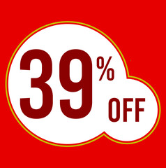 39 percent red banner with white ballons and red lettering for promotions and offers