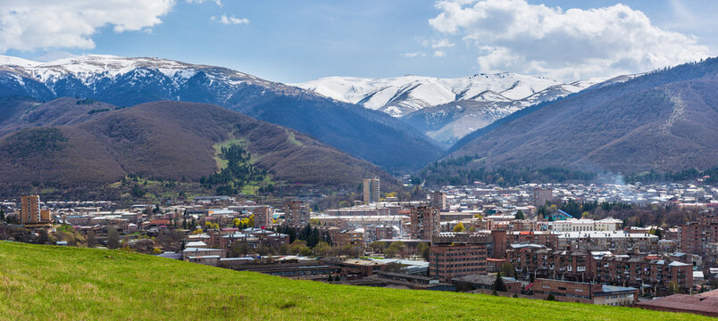 Panoramic view of Vanadzor from above, Armenia