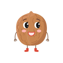 Cute cartoon walnut on white background.