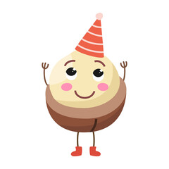 Cute cartoon macadamia nut on white background.