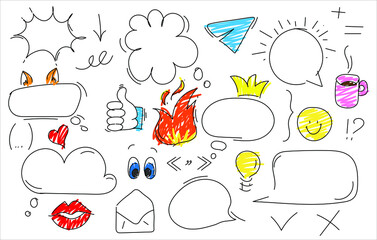 set of speech bubbles.
 children's drawing style.