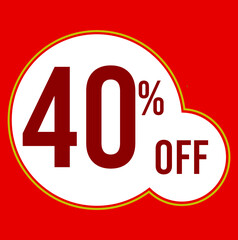 40 percent red banner with white ballons and red lettering for promotions and offers