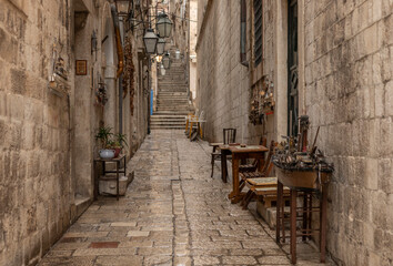 Fototapeta na wymiar Narrow Alley Old Town Dubrovnik