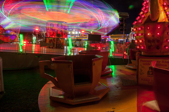 Light Trails From The Children's Spinning Teacups And 'Extreme' Ride At Witney Feast