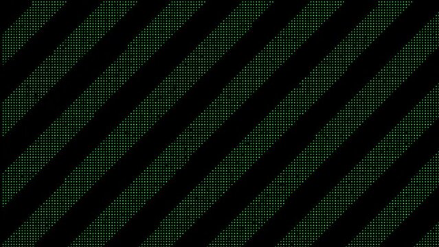 Abstract spinning black and green narrow parallel lines isolated on a black background, seamless loop. Design. Retro digital screen.
