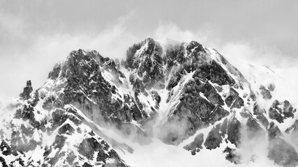 Grayscale view of snow-covered Nordkette, Tirol, Innsbruck, Austria