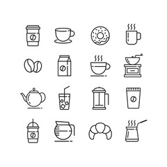 Simple set of coffee related vector line icons. Contains such icons as Turk, cup, beans, donut, croissant. vector illustration isolated on white background.