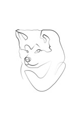 Akita Inu Art Poster Print Gift by WithOneLine, Cute Dog Print, One Line Drawing