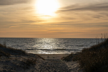Baltic sea coast at colorful summer sunset