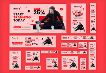 Fitness Health Web Banners with Creative Design Layout