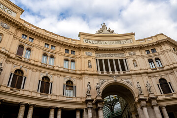 Entrance of public shopping mall built in 1887 named after King Umberto, Galleria Umberto I is part...