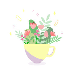 bouquet of flowers with leaves in a cup