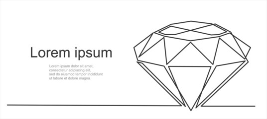 Single continuous line drawing brilliant, diamond flat line icon. linear style sign for mobile concept and web design. Symbol, logo illustration. one line draw graphic vector