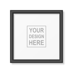 Vector 3d Realistic Black Square Plastic or Wooden Simple Modern Minimalistic Frame Isolated. Design Template of Photo, Picture Frame for Mockup, Presentations. Vector Frame Isolated on White