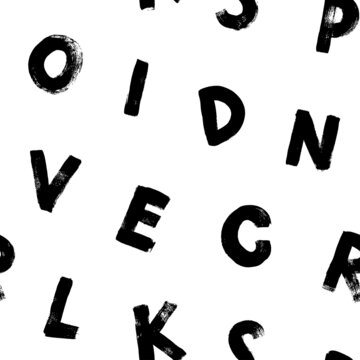 Alphabet grunge letters style seamless pattern. Vector hand drawn background with letters stamps. Typography ink elements. Black and white brush strokes, paint smears alphabet ornament.