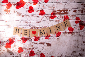 be mine valentines day brick wall with sign 