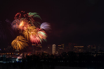 Firework with cityscape night light	