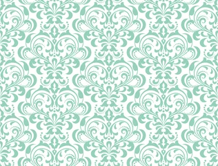 Poster Wallpaper in the style of Baroque. Seamless vector background. White and green floral ornament. Graphic pattern for fabric, wallpaper, packaging. Ornate Damask flower ornament © ELENA