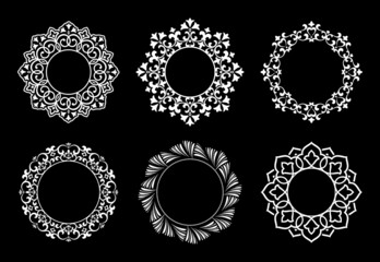 Set of decorative frames Elegant vector element for design in Eastern style, place for text. Floral black and white borders. Lace illustration for invitations and greeting cards.