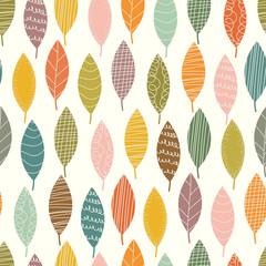 Seamless abstract pattern with colorful autumn graphic leaves