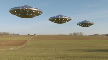 photorealistic 3d visualization of ufo, 3d render