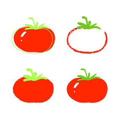 Red tomato vector set. Simple set of four textured tomatoes. Vegetables for design.