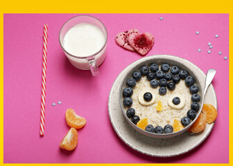 Oatmeal for kids on coloutfull background.