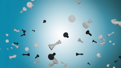 Slow Motion of Chess Pieces being Chess falling on chess in the air loop background 4K 3D. Concept of business, strategy and winning. Business and finance. strategy, success or strategy. - Powered by Adobe