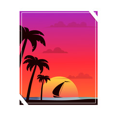 sunset view. summer vacation concept. banner design template for poster, web, social media and mobile apps. tropical beach background
