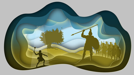David and Goliath. Paper art. Bible story. Abstract, illustration, minimalism. Digital Art.
- 501413165
