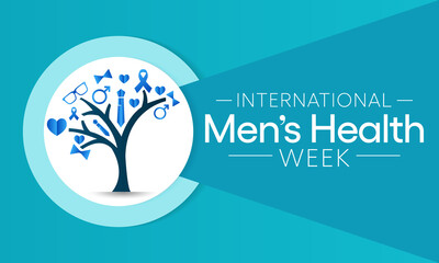 Men's health Week is observed every year in June, used to raise awareness about health care for men and focus on encouraging boys to practice and implement healthy living decisions. Vector art.