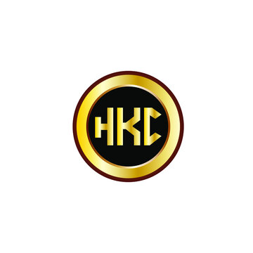 HKC letter circle logo design. HKC letter logo design with black background. HKC creative letter logo with gold colors.
