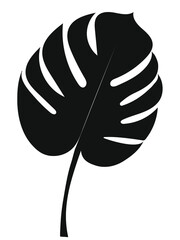 Monstera leaf vector black silhouette, outline drawing in minimalistic style. Botany, tropical leaf.